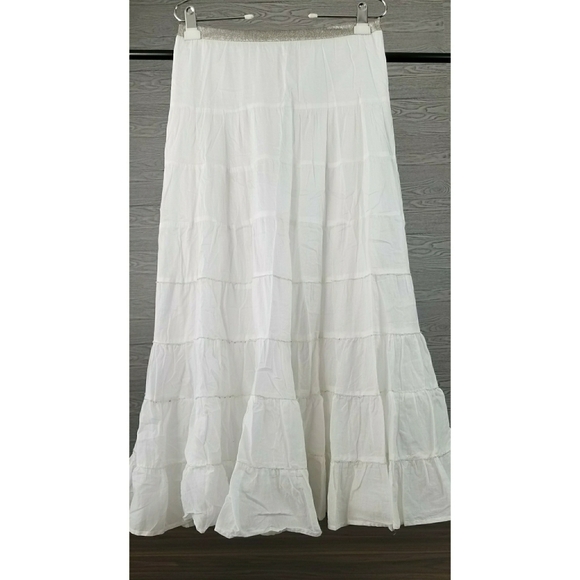 CYNTHIA VINCENT // boho peasant silver beaded tiered maxi skirt - Picture 7 of 16